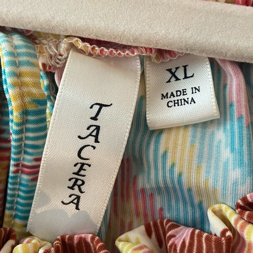 TACERA Maxi Dress XL Chevron Orange/yellow/teal/brown Spaghetti Straps w/tie - Picture 9 of 9